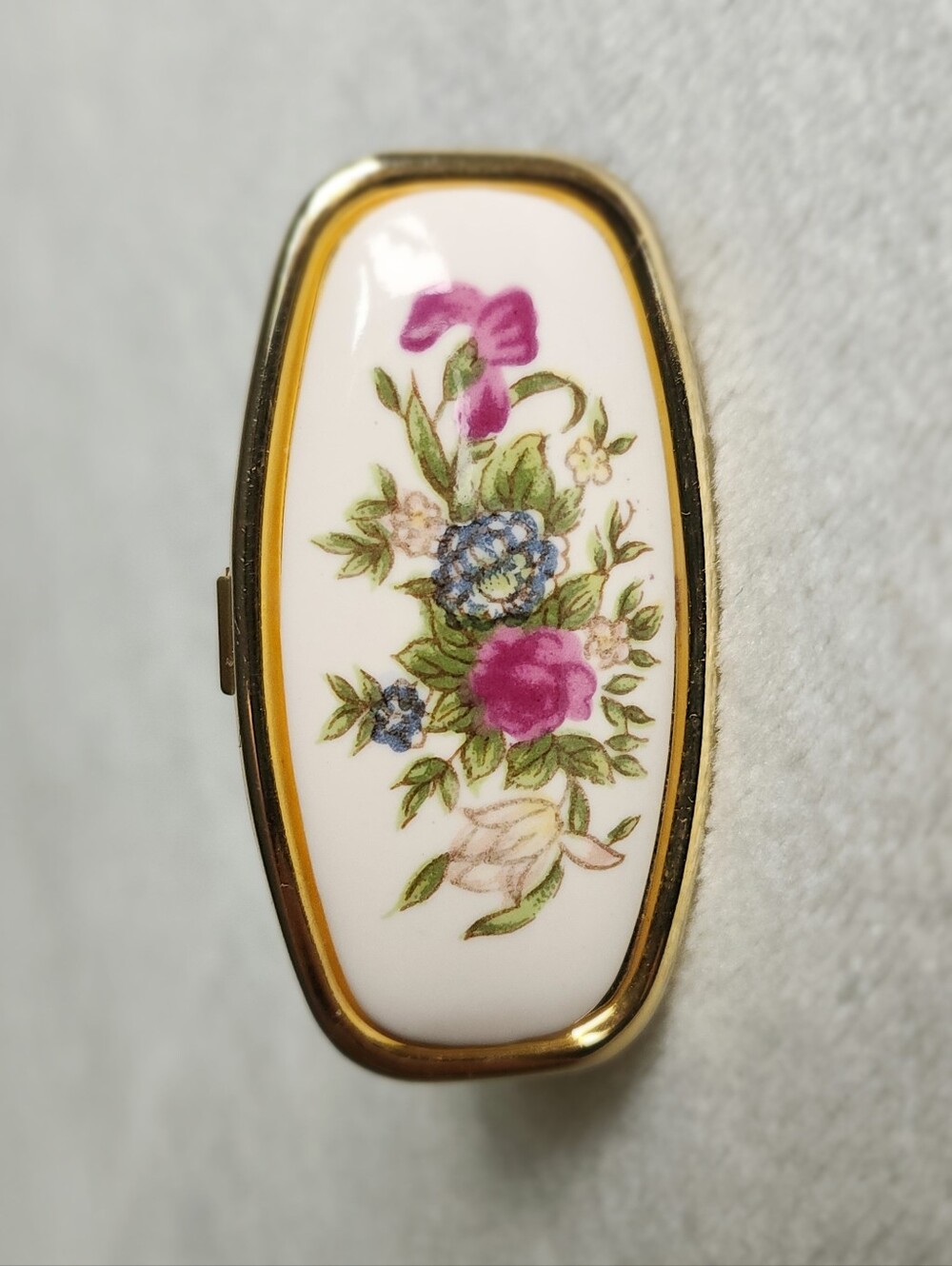 Vintage Japan Floral Porcelain Lipstick Holder Case With Mirror Gold Tone Clip